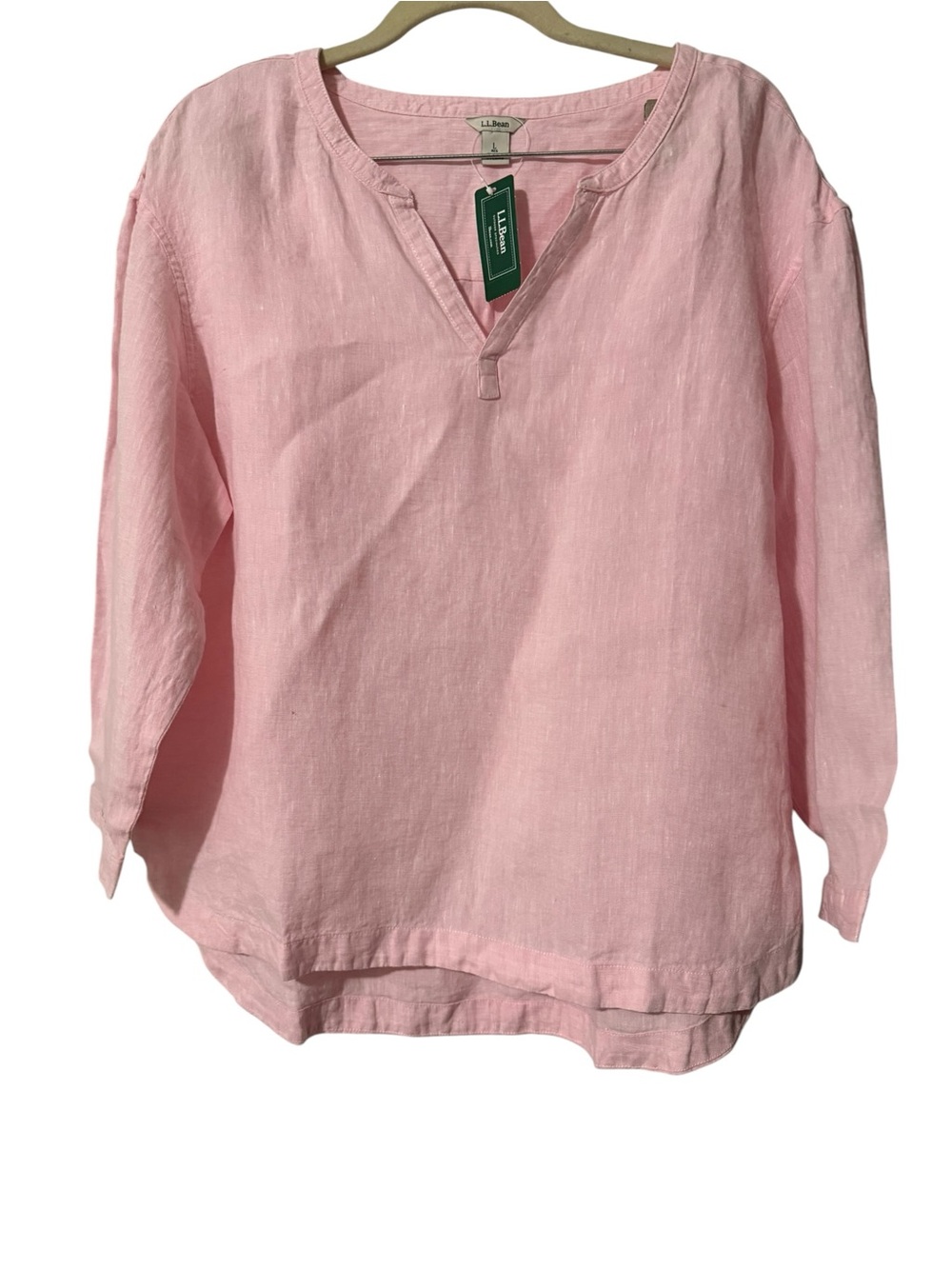 L.L.Bean Premium Washable Linen Splitneck Shirt Shell Pink Large NWT - Picture 2 of 7